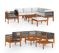 vidaXL Ensemble salon de jardin 8 pièces avec coussins Bois crème Acacia & corde