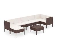 vidaXL Ensemble salon de jardin 8 pièces avec coussins Poly rotin brun