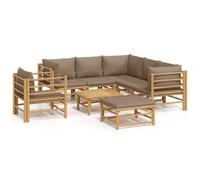 vidaXL Ensemble salon de jardin 8 pièces avec coussins Taupe Bambou