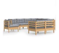 Salon de jardin 9 pieces gris 9 personnes 63.5 x 60 x 62.5 cm bois