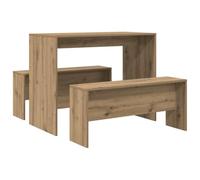 vidaXL Ensemble table à manger et bancs 3 pcs bois d'ingénierie Marron G