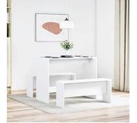vidaXL Ensemble Table à Manger et bancs 3pcs Blanc Bois d ingénierie