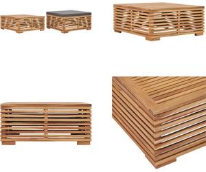 vidaXL Ensemble table de jardin et tabouret de pied avec coussin gris foncé en teck - Table de jardin - Tables de jardin - Repose-pieds en bois