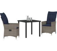 vidaXL Ensemble table et chaises avec coussins 3 pièces Gris Rotin PE