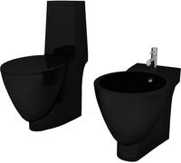 vidaXL Ensemble WC & bidet en céramique noir