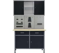 vidaXL Établi avec 3 panneaux à outils et 1 armoire murale