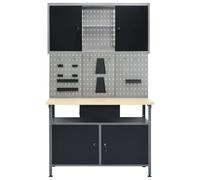 vidaXL Établi avec 3 panneaux à outils et 1 armoire murale