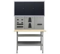 vidaXL Établi avec 3 panneaux à outils et 1 armoire murale