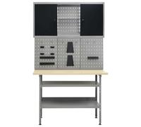 vidaXL Établi avec 3 panneaux à outils et 1 armoire murale
