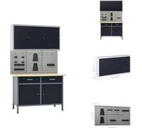 vidaXL Établi avec 3 panneaux à outils et 1 armoire murale - Établis