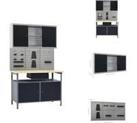 vidaXL Établi avec 3 panneaux à outils et 1 armoire murale - Établis