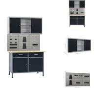vidaXL Établi avec 3 panneaux à outils et 1 armoire murale - Établis