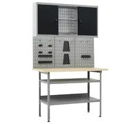 vidaXL Établi avec 3 panneaux à outils et 1 armoire murale