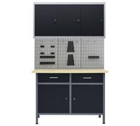 vidaXL Établi avec 3 panneaux muraux et 1 armoire