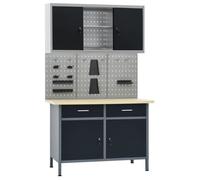 vidaXL Établi - 3 panneaux à outils et 1 armoire murale