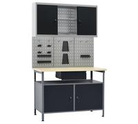 vidaXL Établi avec 3 panneaux à outils et 1 armoire murale