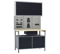 vidaXL Établi avec 3 panneaux à outils et 1 armoire murale