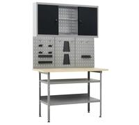 vidaXL Établi avec 3 panneaux à outils et 1 armoire murale