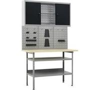 vidaXL Établi avec 3 panneaux à outils et 1 armoire murale