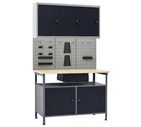 vidaXL Établi avec 3 panneaux à outils et 1 armoire murale