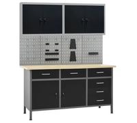 vidaXL Établi avec 4 parois d'outils et 2 armoires murales