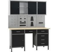 vidaXL Établi avec 4 panneaux muraux et 2 armoires Gris G