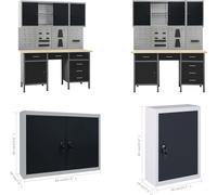 vidaXL Etabli avec 4 parois à outils et 2 armoires murales - Etabli - Etablis - Table d'atelier