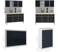 vidaXL Etabli avec 4 parois à outils et 2 armoires murales - Etabli - Etablis - Table d'atelier