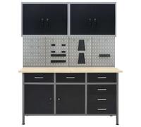 vidaXL Établi avec 4 parois d'outils et 2 armoires murales