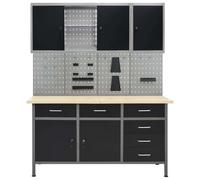 vidaXL Établi avec 4 parois d'outils et 2 armoires murales