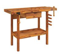 vidaXL Établi 153320 – Bois massif d'acacia 124x52x83 cm avec tiroirs et étaux