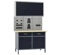 vidaXL Établi avec 3 panneaux à outils et 1 armoire murale