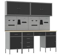 vidaXL Établi avec rangement 10 pièces Noir Ingénieurs Bois et acier