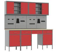 vidaXL Établi avec tiroirs 10 pièces Rouge Ingénieurs Bois et acier