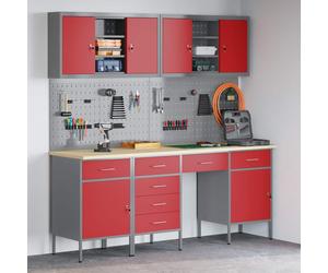 vidaXL Établi avec tiroirs 10 pièces Rouge Ingénieurs Bois et acier