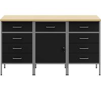 vidaXL Établi avec tiroirs 3 pcs noir et gris 150 x 55 x 85 cm