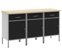 vidaXL Établi avec tiroirs 3 pcs noir et gris 150 x 55 x 85 cm