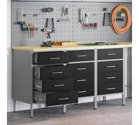 vidaXL Établi avec tiroirs 3 pcs noir et gris 150 x 55 x 85 cm