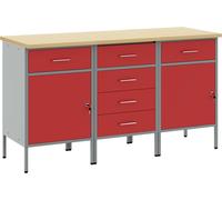 vidaXL Établi avec tiroirs 3 pcs rouge et gris 150 x 55 x 85 cm