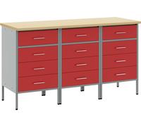 vidaXL Établi avec tiroirs 3 pcs rouge et gris 150 x 55 x 85 cm