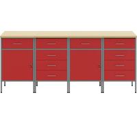 vidaXL Établi avec tiroirs 4 pcs rouge et gris 200 x 55 x 85 cm