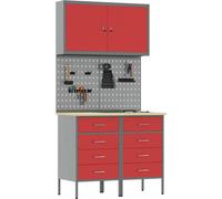 vidaXL Établi avec tiroirs 5 pièces Rouge Ingénieurs Bois et acier