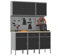 vidaXL Établi avec tiroirs 8 pièces Noir Ingénieurs Bois et acier