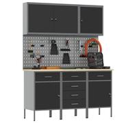 vidaXL Établi avec tiroirs 8 pièces Noir Ingénieurs Bois et acier