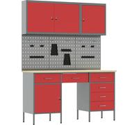 vidaXL Établi avec tiroirs 8 pièces Rouge Ingénieurs Bois et acier