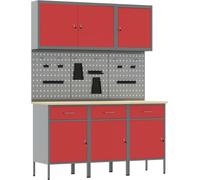 vidaXL Établi avec tiroirs 8 pièces Rouge Ingénieurs Bois et acier
