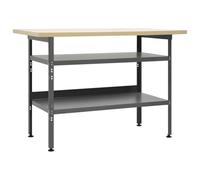 vidaXL Établi Table de travail – 2 étagères, meuble de stockage pour garage/atelier – Gris acier