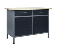 vidaXL Établi, Table de Travail avec 2 Armoires, Poste de Travail avec Rangement, Meuble de Stockage Garage Atelier Intérieur, Noir Acier
