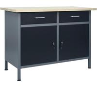 vidaXL Établi Noir 2 tiroirs 2 armoires Portes Acier 120x60x85cm