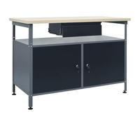 vidaXL Établi, Table de Travail avec 2 Armoires, Poste de Travail avec Rangement, Meuble de Stockage Garage Atelier Intérieur, Noir Acier